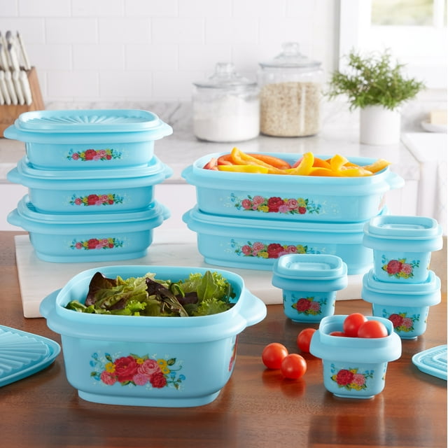 Plastic Food Storage Container Variety Set, Breezy Blossom 20 Piece Plastic Food Storage Container Variety Set, Breezy Blossom 20 Piece